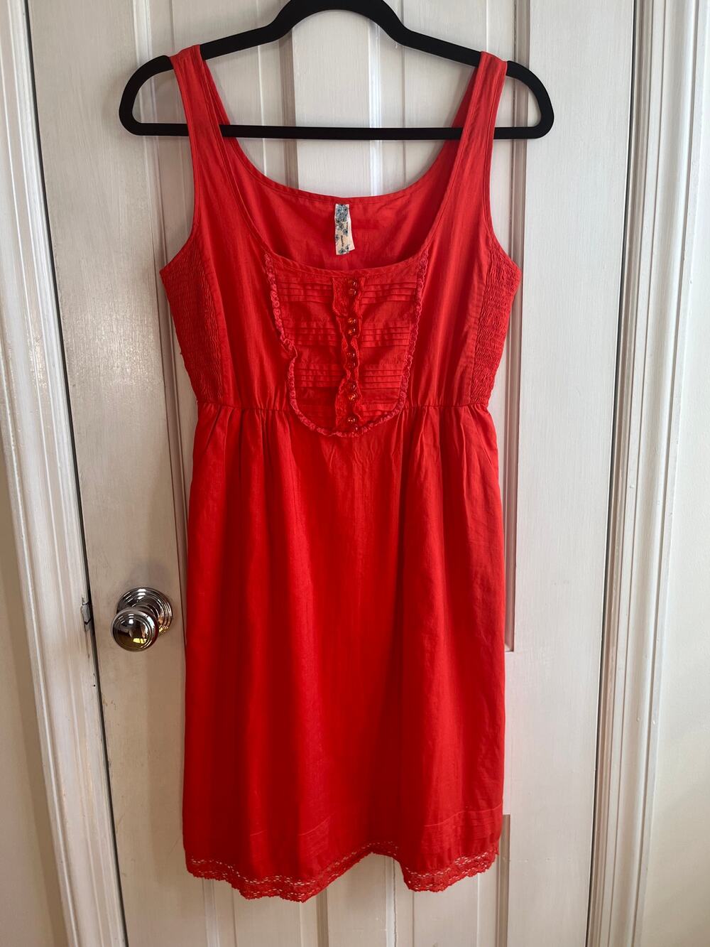 Maeve by Anthropologie Red Smocked Babydoll Mini Dress - Size XS